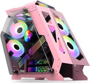 CORN Alien Irregular Opened(Not Dustproof) PC Case, Tempered Glass Gaming Desktop Computer Case, Micro ATX/Mini ITX, Support 240 Liquid Cooling and 120mm Fan*6(Not included), Unique Appearance Pink
