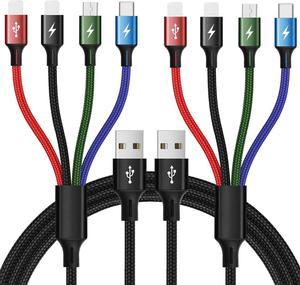 Multi Charging Cable 3A Multi Charger Cable Braided 4 in 1 Charging Cable Multi USB Cable Fast Charging Cord with IP/Type C/Micro USB Port for Cell Phones/Tablets/Samsung Galaxy/LG & More(2Pack 4Ft)