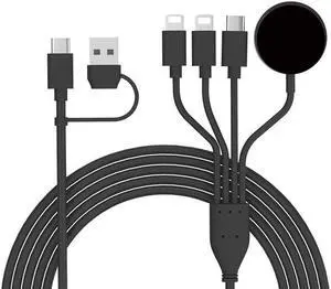 4 in 2 Multi Charging Cable for iWatch/iPhone,USB C Cable Universal Travel Charger with 2xiOSPort Type C Compatible with iPhone iWatch Series SE/8/7/6/5/4/3/2/1 Samsung S23 S22 S21-4FT Black