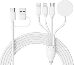 4 in 2 Multi Charging Cable for iWatch/iPhone,USB C Cable Universal Travel Charger with 2xiOSPort Type C Compatible with iPhone iWatch Series SE/8/7/6/5/4/3/2/1 Samsung S23 S22 S21-4FT