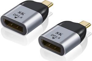 USB C to DP 1.4 DisplayPort 8K@60Hz, USB Type C to DisplayPort Converter Compatible with MacBook, iPad Pro and Android Phone/Pad (DP1.4) 2 Pack