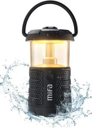 MIFA Camping Portable Bluetooth Speakers Wireless with Lantern, Micro SD Card Slot, Dual Pairing, Deep Bass for Outdoor, Black