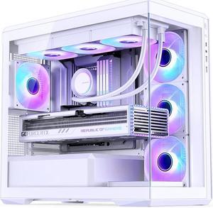 D301 Gaming Chassis Mesh Computer Case, Support YTX Back-Connector Micro-ATX Motherboard, Hidden-connector Design, Support 10 Fans, 360mm Liquid Cooler White