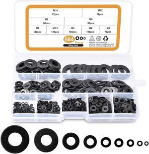 CORN Assorted Flat Washers Set 684 Pieces -9 Sizes M2 M2.5 M3 M4 M5 M6 M8 M10 M12 Black Zinc Plated Alloy Steel Washers Hardware Assortment