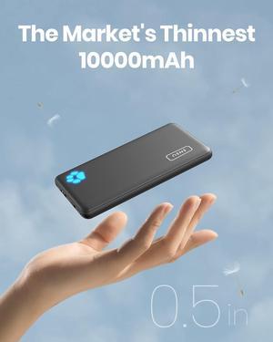 Portable Charger, Slimmest 10000mAh 5V/3A Power Bank, USB C in&out High-Speed Charging Battery Pack, External Phone Powerbank Compatible with iPhone 15 14 13 12 11 Samsung S22 S21 Google iPad etc