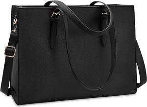 Laptop Bag for Women Waterproof Lightweight Leather 156 Inch Computer Tote Bag Business Office Briefcase Large Capacity Handbag Shoulder Bag Professional Office Work Bag Black