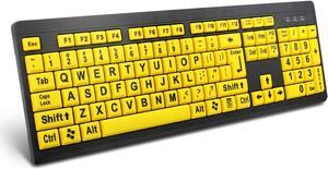 Large Print Computer Keyboard, Wired USB High Contrast Keyboard with Oversized Print Letters for Visually Impaired Low Vision Individuals (Yellow+Black)