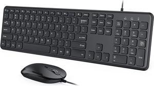 Wired Keyboard and Mouse Combo, USB Wired Corded Keyboard Mouse Set, Ultra Thin Full Size Keyboard and Mouse with Number Pad for Windows 7/8/10 Computer Laptop PC Desktop Notebook-Black