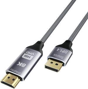 DisplayPort to HDMI Cable Adapter [8K@60Hz,4K@144Hz,2K@165Hz] 6FT Uni-Directional DP 1.4 to HDMI 2.1 Braided Cord Support HDCP 2.3/HDR/DSC 1.2 for HP,Lenovo,Dell,AMD,NVIDIA and More