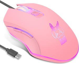 Ergonomic Design,Cool Exterior 800-2400 DPI USB-C LED Wired Gaming Type-C Mouse Slient For Office And Game - Backit Pink Gaming Mice Silent Button