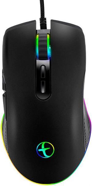 CORN Wired Gaming Mouse, 3200 DPI 4 Adjustable Levels, Ergonomic RGB Light Mouse with Type-C for PC/Mac/Laptop (Black)