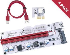 4-Pack Updated Ver008S Mining Dedicated Riser Card PCI-E Express Cable 1x to 16x Ethereum ETH Mining 60cm USB 3.0 Cable 4 Solid Capacitors LED Indicator and Fuse Included