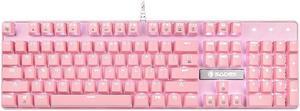 CORN  Ergonomic Design, All 104 Non-conflicting keys Cool Exterior With  8 White Backlit Modes,  USB Wired Blue Mechanical Gaming Keyboard  - Pink