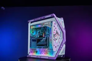 CORN GR701 E-ATX computer case, 420 mm dual radiator support, four 140 mm fans, metal GPU holder, component storage, ARGB fan hub, 60W fast charging Kuromi-White