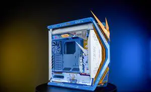 CORN GR701 E-ATX computer case, 420 mm dual radiator support, four 140 mm fans, metal GPU holder, component storage, ARGB fan hub, 60W fast charging Gundam (White)