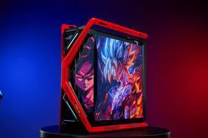 CORN GR701 E-ATX computer case, 420 mm dual radiator support, four 140 mm fans, metal GPU holder, component storage, ARGB fan hub, 60W fast charging Dragon Ball(Red)