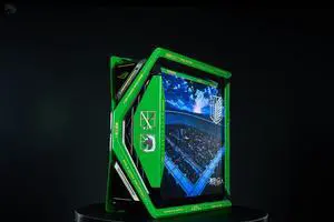 CORN GR701 E-ATX computer case, 420 mm dual radiator support, four 140 mm fans, metal GPU holder, component storage, ARGB fan hub, 60W fast charging Attack on titan-Green