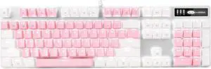 CORN  Ergonomic Design, All 104 Non-conflicting keys Cool Exterior With  8 White Backlit Modes,  USB Wired Blue Mechanical Gaming Keyboard  - Pink and White