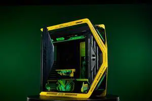 CORN GR701 E-ATX computer case, 420 mm dual radiator support, four 140 mm fans, metal GPU holder, component storage, ARGB fan hub, 60W fast charging Triumph STREET TRIPLE 765-Yellow