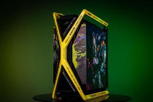 Corn Electronics GR701 E-ATX computer case, 420 mm dual radiator support, four 140 mm fans, metal GPU holder, component storage, ARGB fan hub, 60W fast charging-Cyberpunk(Yellow)