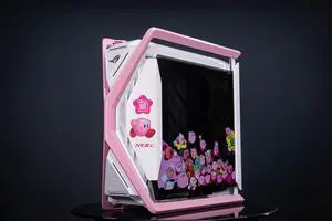 Corn Electronics GR701 E-ATX computer case, 420 mm dual radiator support, four 140 mm fans, metal GPU holder, component storage, ARGB fan hub, 60W fast charging Kirby-Pink