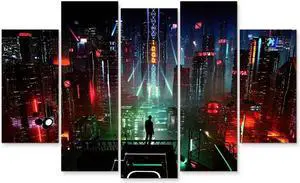 Punk Wall Art, Frameless Wood Picture for Bedroom, Painting Wall Decor, Oil Canvas Cloth, Non-fading, Waterproof, Easy to Clean (100x60cm) Cyberpunk
