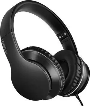 On Ear Headphones with Mic, Vogek Lightweight Portable Fold-Flat Bass Stereo Headphones with 1.5M Tangle Free Cord and Microphone-Black