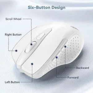 Corn Electronics 2.4G Wireless Mouse Portable Mobile Optical Mouse with USB Receiver, 5 Adjustable DPI Levels, 6 Buttons for Notebook, PC, Laptop, Computer, Macbook - White