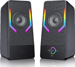 Computer Speakers, Gaming Desktop Speakers with 7Color Backlit, 10W USB Powered Volume Control Speakers, 2.0CH Stereo Laptop Speaker, Bluetooth&USB Audio for PC, Monitor, Mac, Tablet, Phone