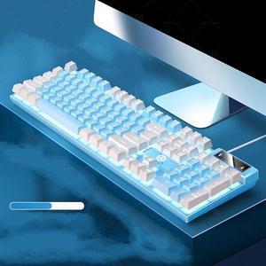 Mechanical Feeling Gaming Keyboard Full Size 104-Keys for PC and Laptop, 26 Anti-ghosting Keys,Blue keyboard Wired White Backlit