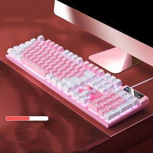 Mechanical Feeling Gaming Keyboard Full Size 104-Keys for PC and Laptop, 26 Anti-ghosting Keys,Pink keyboard Wired White Backlit