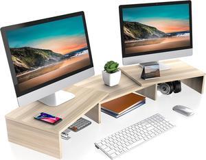 Desk Dual Monitor Stand Riser - Computer Stand For Desktop Monitor, Desk Shelf For Monitor, Wood Monitor Stand With Adjustable Length And Angle, Desktop Organizer, Large Monitor Stand For Laptop(Oak)