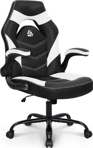 Video Gaming Computer Chair Ergonomic Office Chair Desk Chair with Lumbar Support Flip Up Arms Adjustable Height Swivel PU Leather Executive with Wheels for Adults Women Men (White)