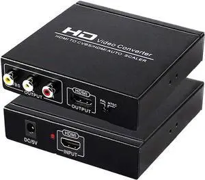 HDMI to RCA and HDMI Converter, HDMI to AV 3RCA and HDMI Adapter Support 1080P, PAL, NTSC for HD TV and Older TV (Black)