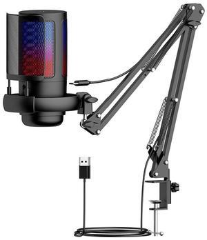 CORN Gaming PC USB Microphone, Podcast Condenser Mic with Boom Arm, Pop Filter, Mute Button for Streaming, Twitch, Online Chat, RGB Computer Mic for PS4/5 PC Gamer Youtuber-AmpliGame ME6S