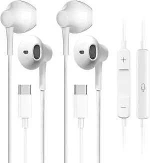 2 Pack USB C Headphones for iPhone 15 Earbuds Type C Wired Earphones with Mic & Remote Control Noise Cancelling for iPhone 16 pro, iPad Pro, Galaxy S23/S22/S21/S20/Ultra Note 10/20, Pixel 7/6/6a/5/4