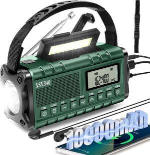 Auto NOAA Alert Digital Weather Radio 10000 Solar Hand Crank AM FM Shortwave Portable Battery Operated Emergency Survival Radio with Camping Flashlight,Reading Lamp,USB Charger,SOS,Clock,LCD Display
