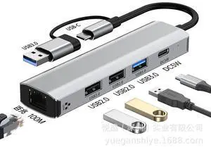 Corn USB C USB3.0 Hub, 5 in 1 USB C Adapter Splitter with 3 USB 3.0, 1 USB 2.0, RJ45 Ethernet for Macbook, Switch,Lenovo YOGO and more, 10/100/1000Mbps