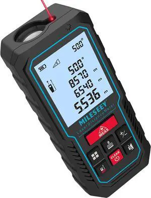 Laser Measure Device, 196ft Digital Laser Tape Measure with Upgrade Electronic Angle Sensor, 2mm Accuracy, Area Measurement,Volume and Pythagoras, 2" LCD Backlit,Mute