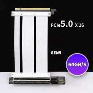 PCIe 5.0 Riser Cable for RTX5090 RTX4090 RX9070 RX7900, Compatible with PCIe 5.0/4.0/3.0 GPUs, 90 Degree Right Angle for Vertical GPU Mount 150mm White PCIe 5.0 Riser Cable for RTX5090 RTX4090 RX9070 RX7900, Compatible with PCIe 5.0/4.0/3.0 GPUs, 90 Degree Right Angle for Vertical GPU Mount 150mm White