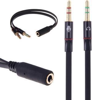 Corn Electronics 3.5mm Female to 2 Male Gold Plated Headphone Mic Audio Y Splitter Flat Cable