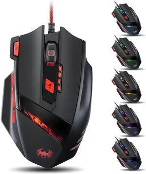 Corn Precision 8000 DPI Gaming Mouse - 6 Speed DPI Adjustment, 13 Light Modes, 8 Buttons, Optical Engine Power for Pro Gamer/Office - Black