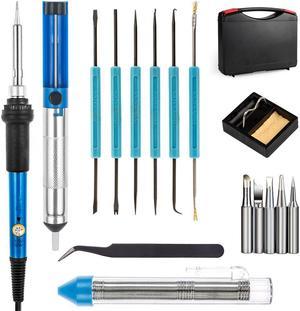 Corn Electronics 16-in-1 60W 110V Adjustable Temperature Welding Soldering Iron with Desoldering Pump, 5pcs Different Tips, Stand, Anti-static Tweezers, Additional Solder Tube, and Carry Case