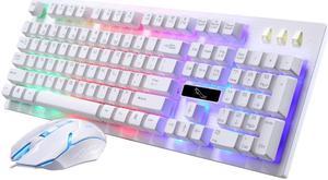 CORN Wired Multimedia Mechanical Feeling Professional Gaming Keyboard and Mouse Combo Multi-color LED Suspension Keys - White