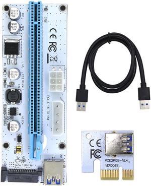 Corn Electronics Updated Ver008S Mining Dedicated Riser Card PCI-E Express Cable 1x to 16x Ethereum ETH Mining 60cm USB 3.0 Cable 4 Solid Capacitors LED Indicator and Fuse Included