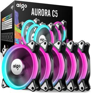 Aigo Case Fan 5-Pack RGB LED 120mm High Airflow Adjustable colorful Quiet Edition RGB CPU Coolers Radiator with controller