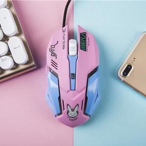 Overwatch OW D.VA Design Cosplay Pink LED USB Wired 2400DPI 6 Buttons Gaming Mouse
