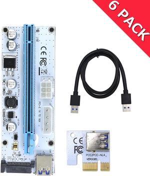 6-Pack Corn Electronics Updated Ver008S Mining Dedicated Riser Card PCI-E Express Cable 1x to 16x Ethereum ETH Mining 60cm USB 3.0 Cable 4 Solid Capacitors LED Indicator and Fuse Included