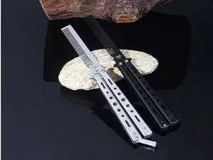 CORN Black Silver Stainless Steel Practice Butterfly In Knife Balisong Trainer Training Folding Knife Dull Tool Outdoor Camping Comb