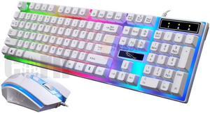 CORN New Mechanical Feeling Multicolor Backlit Wired Gaming Keyboard And 1600 DPI Mouse Combo - White